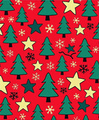 Festive Red Evergreen Trees Snowflakes Stars Rug