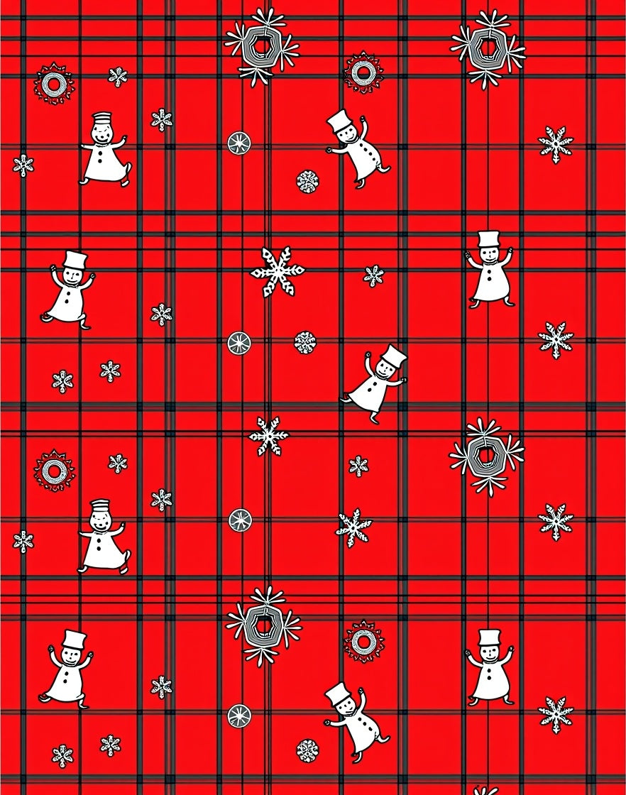 Red Snowman Snowflake Plaid Rug