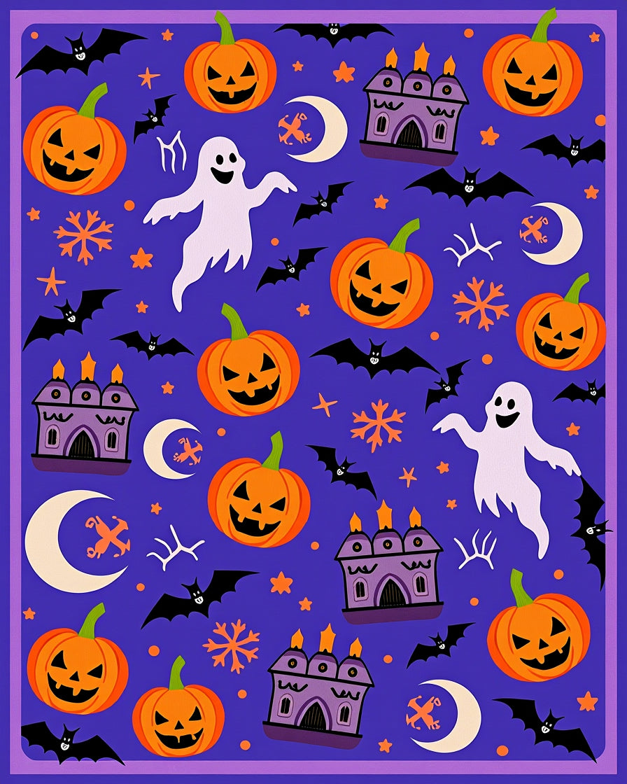 Spooky Purple Halloween Pumpkin Ghost Bats Rug