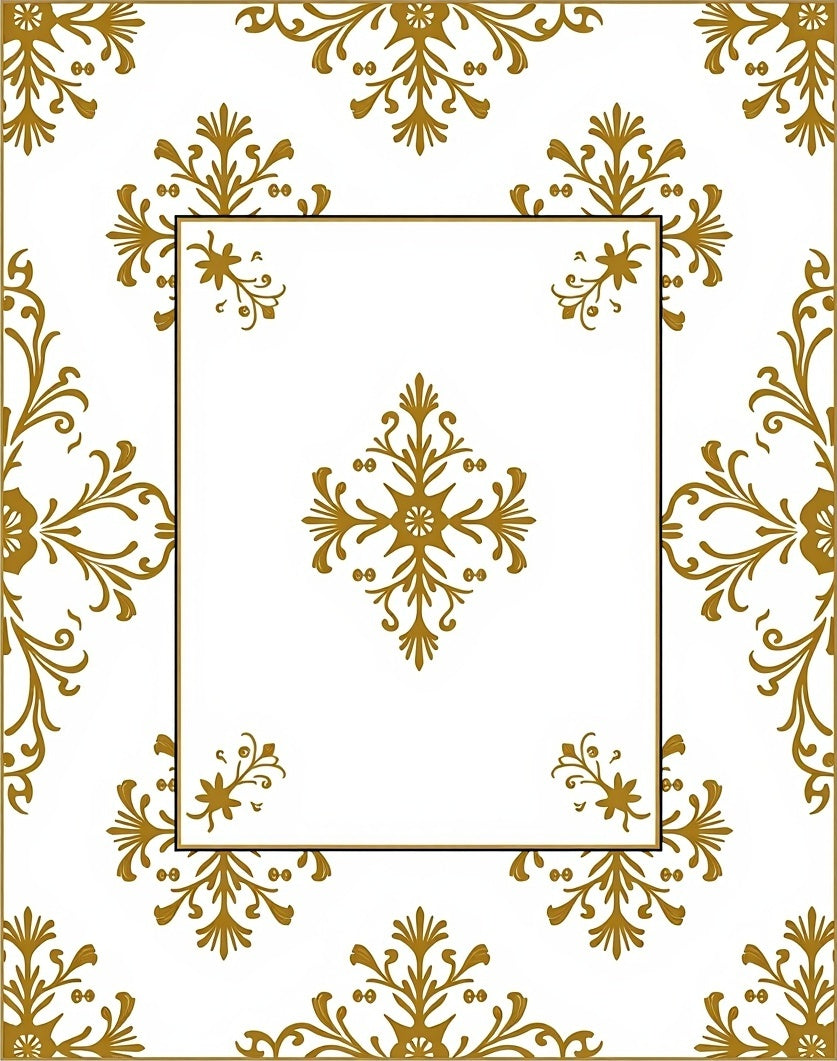Golden Floral Frame Ornament Rug