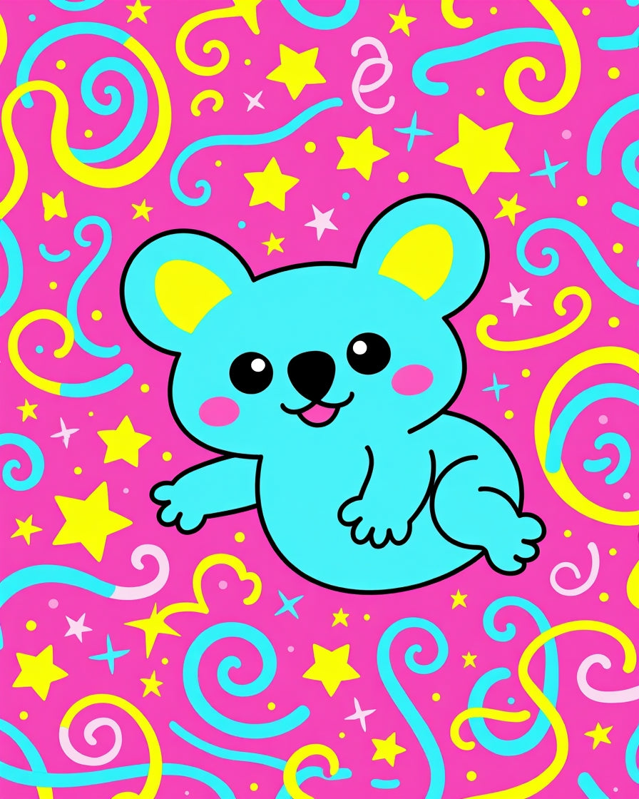 Cute Blue Koala Star Confetti Swirls Rug