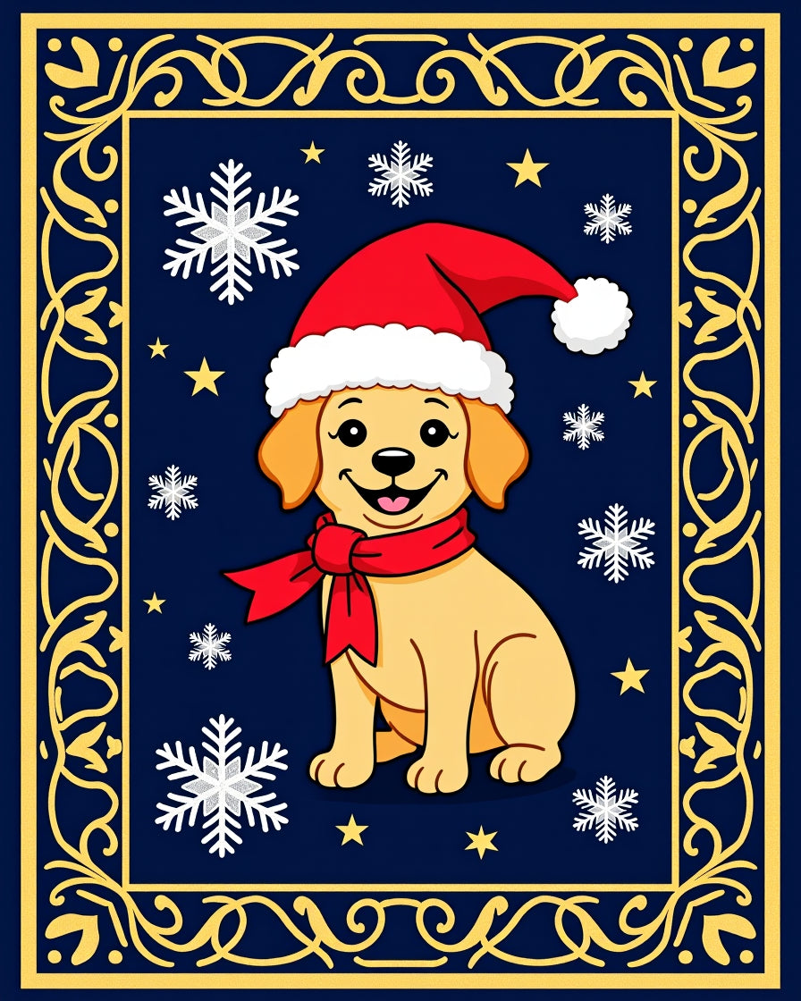 Golden Retriever Christmas Snowflake Border Rug