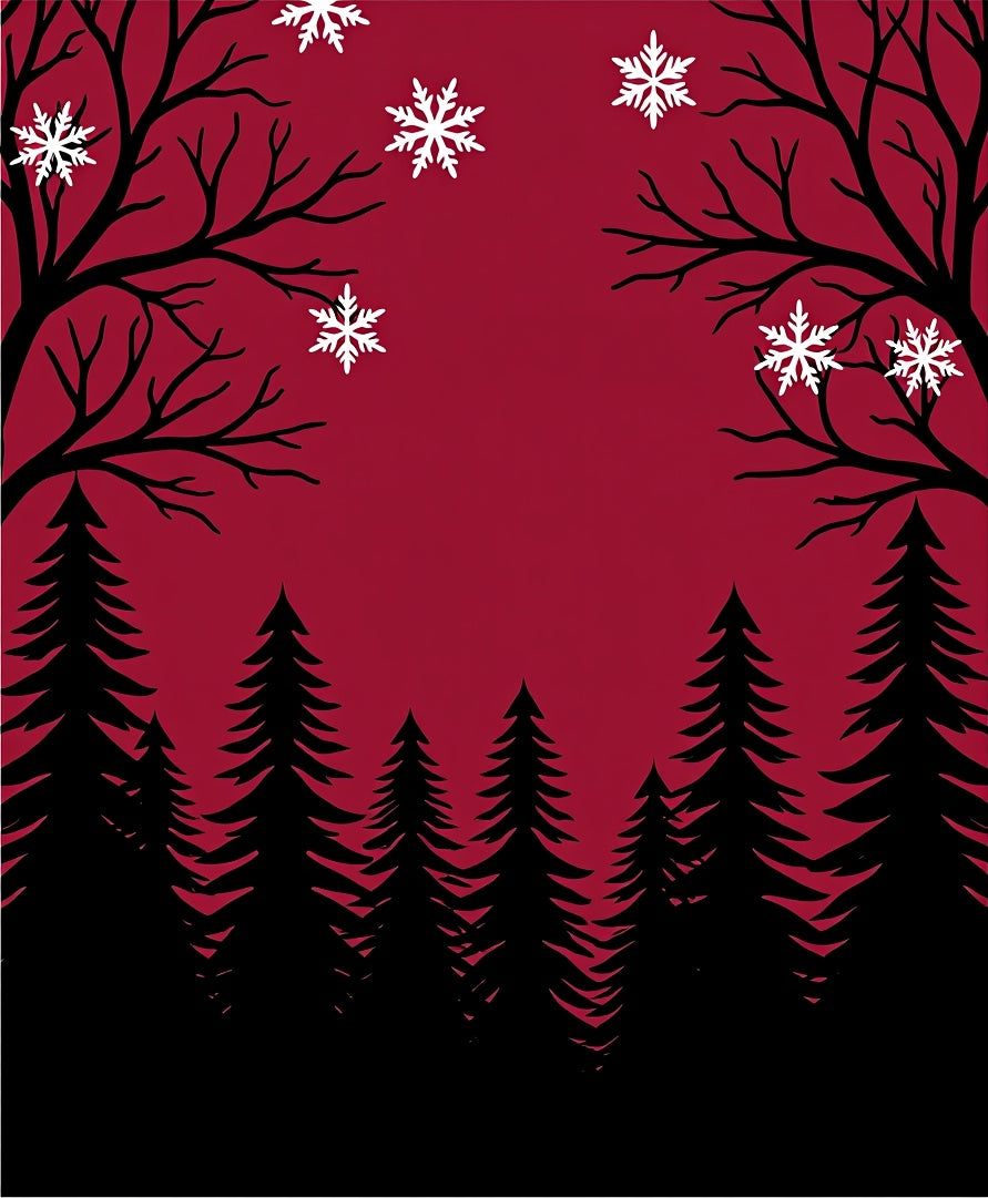 Crimson Bare Trees Snowfall Forest Rug
