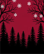 Crimson Bare Trees Snowfall Forest Rug