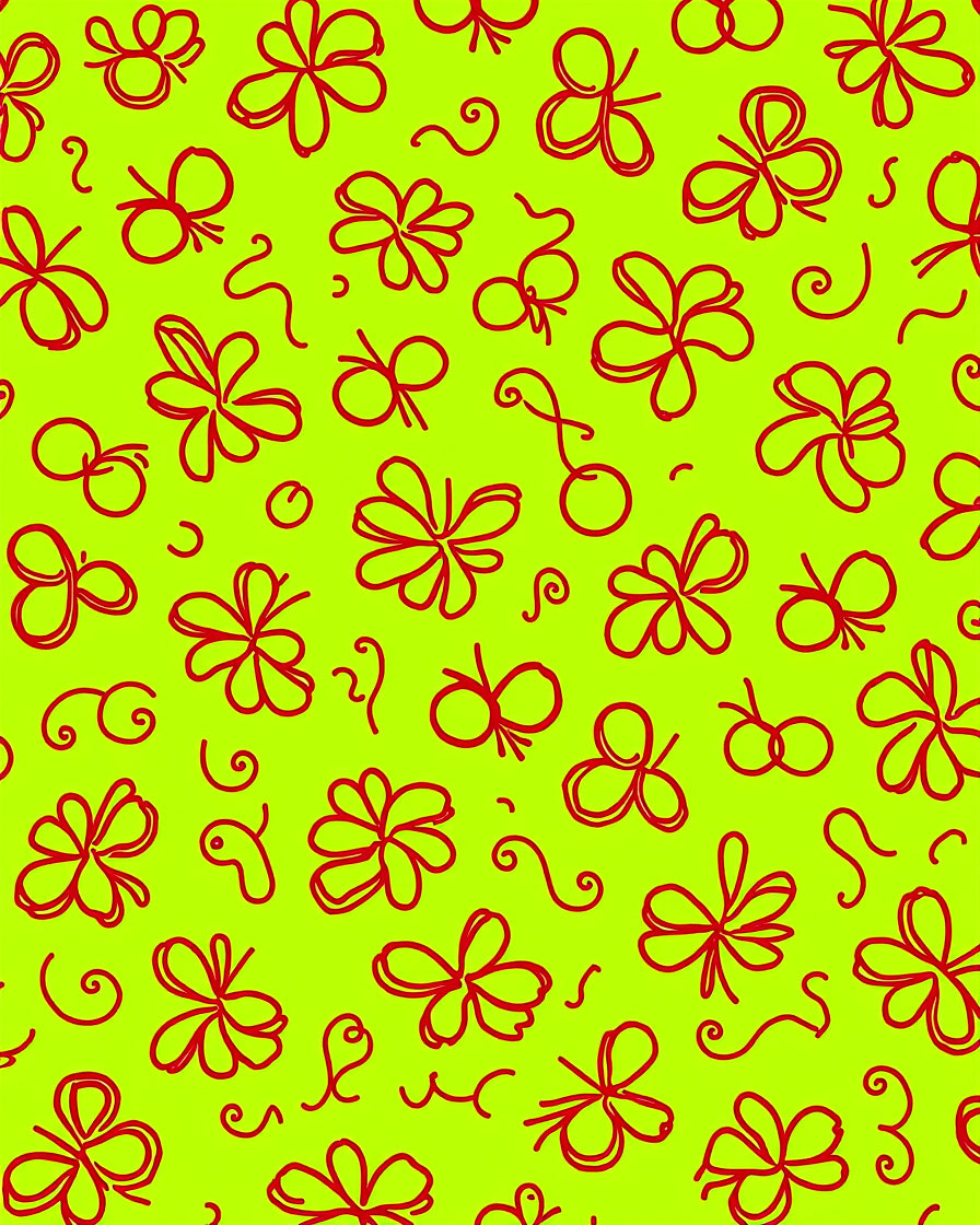 Vibrant Red Butterfly Blossoms On Lime Rug