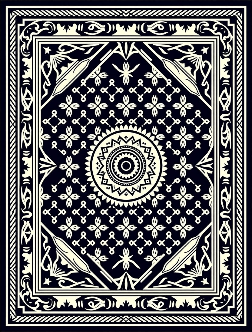 Dark Cream Intricate Ornamental Medallion Rug