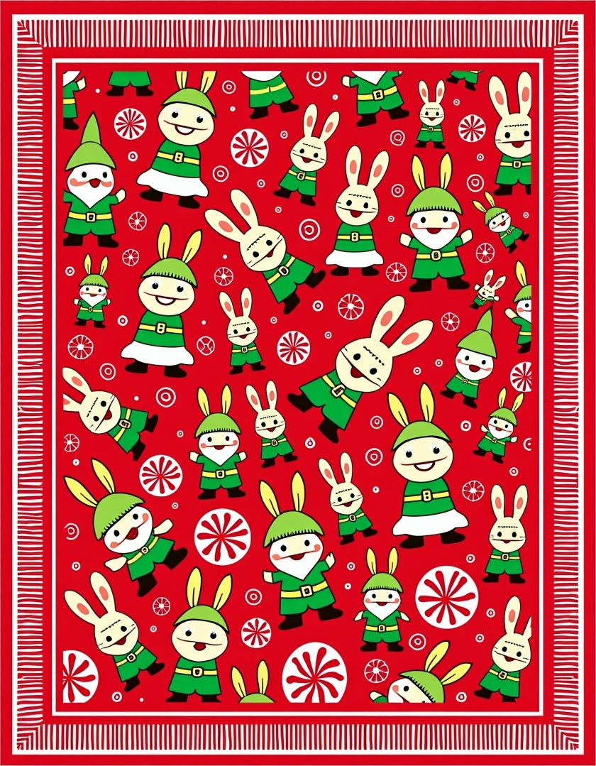Christmas Gnomes and Bunnies Red Rug
