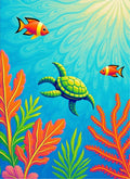 Vibrant Coral Reef Turtle Fish Ocean Rug