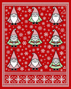 Red Holiday Gnomes Snowflake Border Rug