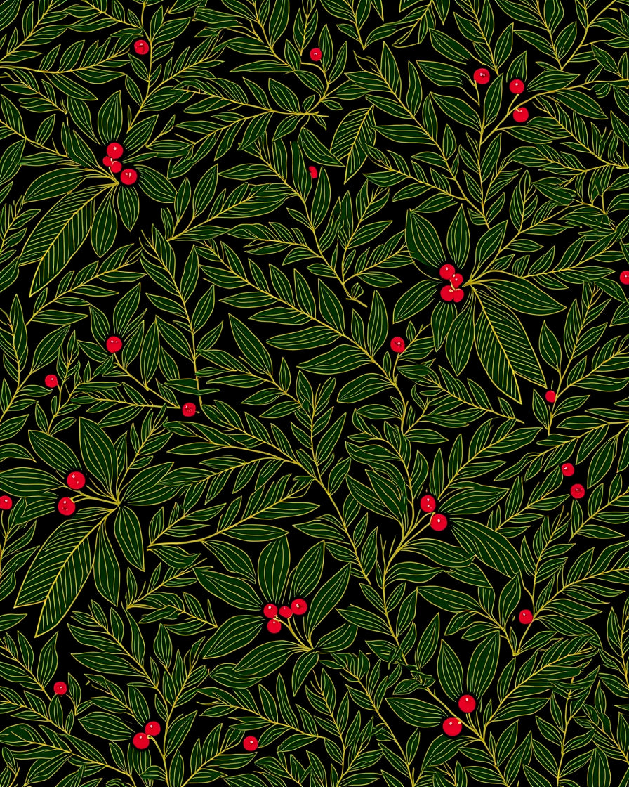 Emerald Green Holly Berry Botanical Rug