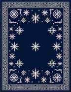 Deep Blue Snowflake Winter Wonderland Rug