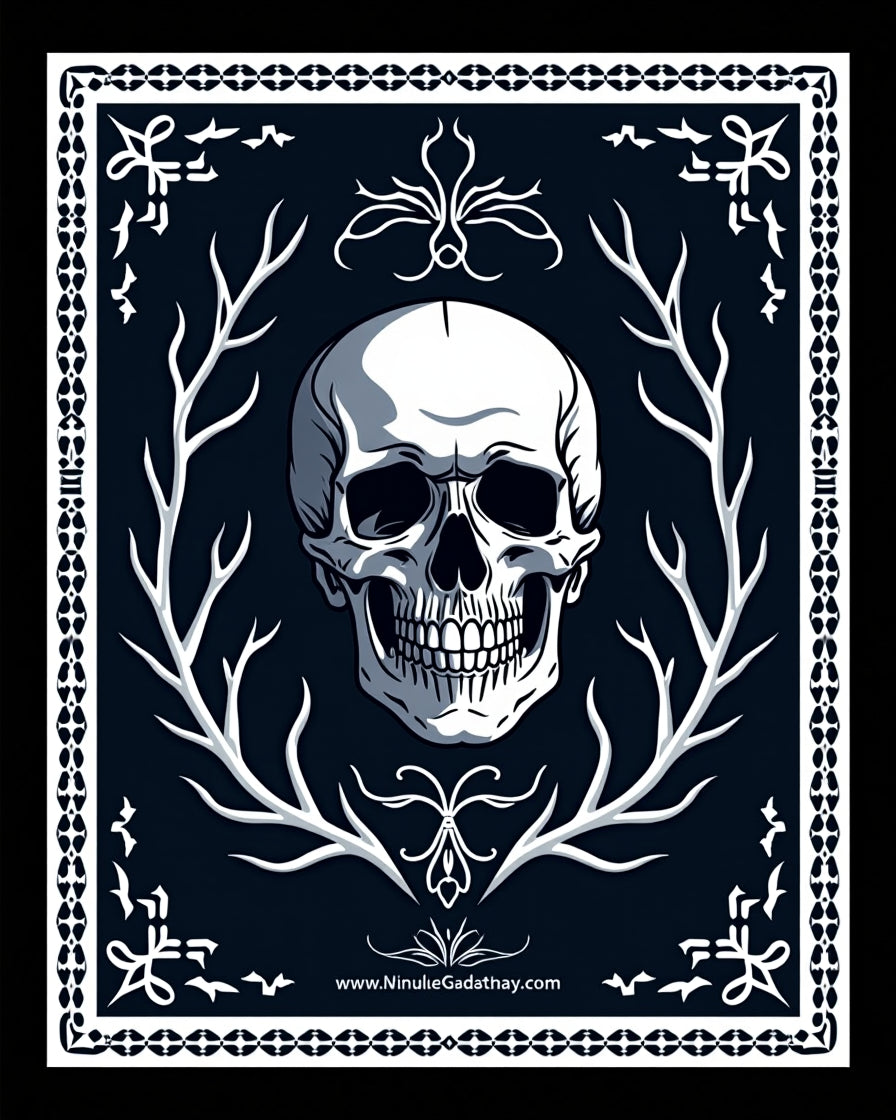 Dark Night Skull and Branches Border Rug