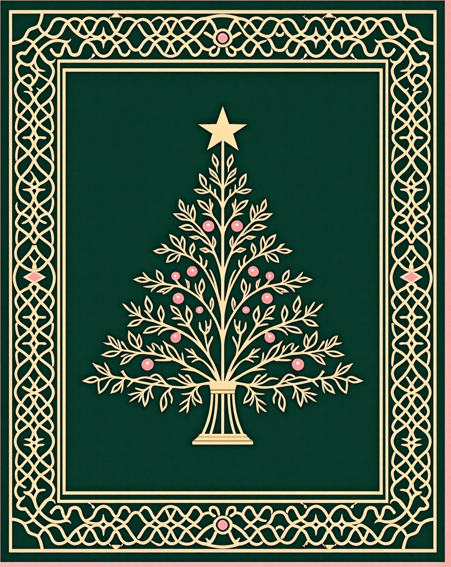 Festive Green Gold Christmas Tree Rug