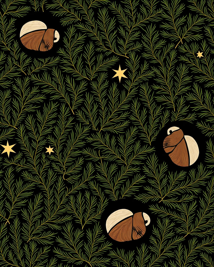 Brown Sloth Green Pine Needle Stars Rug