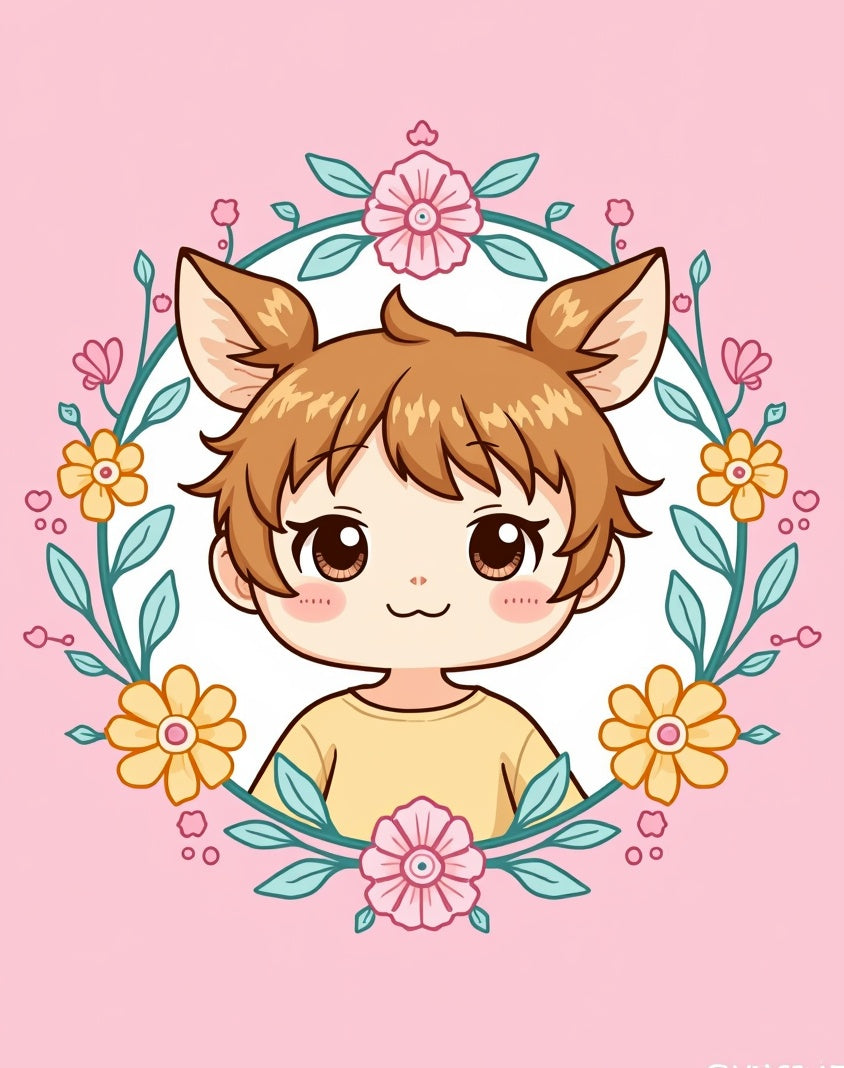 Cute Chibi Kawaii Animal Floral Frame Rug