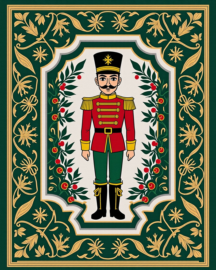 Green Nutcracker Berry Floral Frame Rug