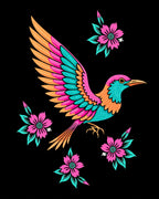 Vibrant Pink Teal Bird Floral Scatter Rug