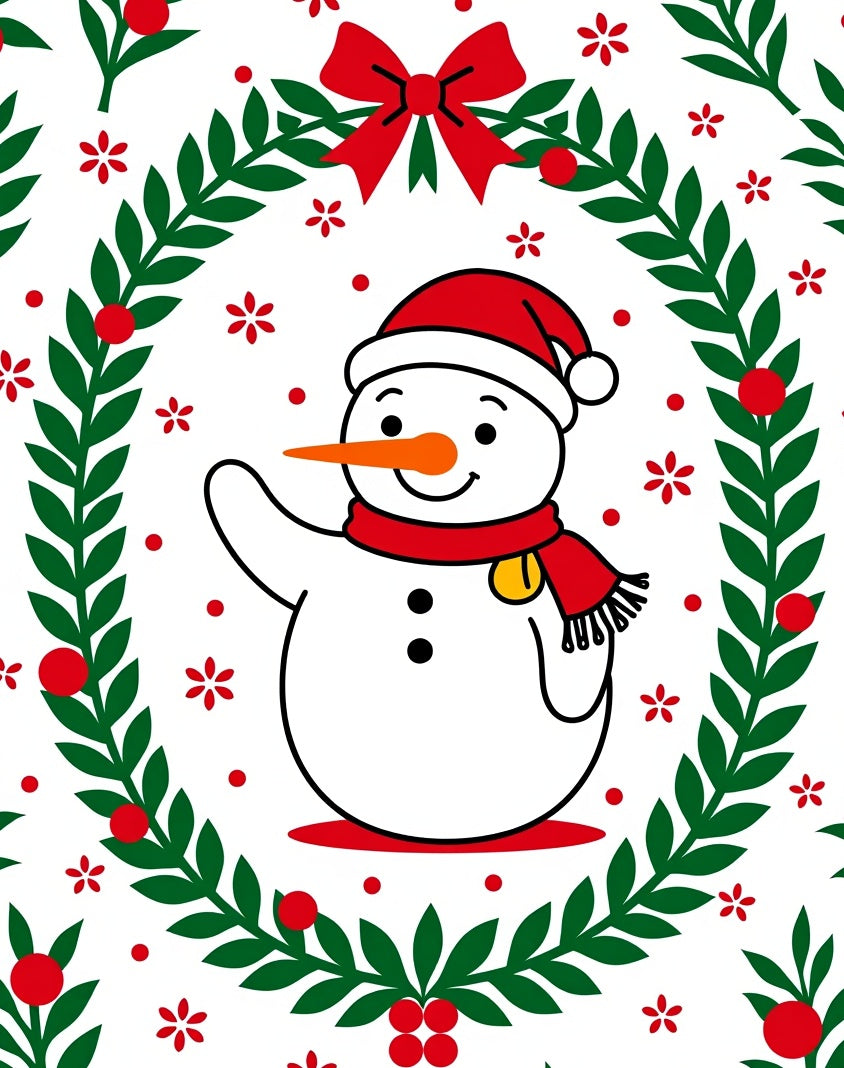 Red Snowman Holiday Wreath Rug