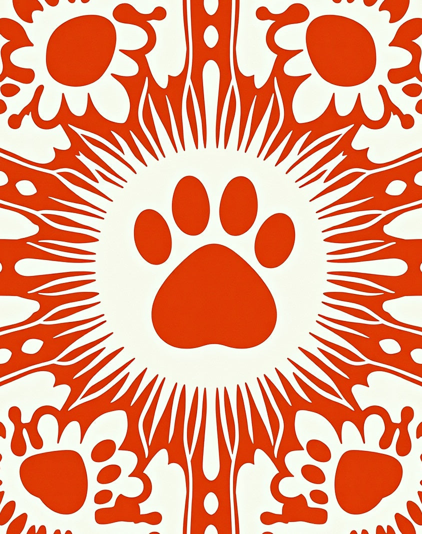 Orange Paw Print Mandala Rug