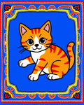 Whimsical Orange Cat Blue Border Rug