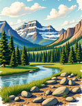 Mountain River Rocky Shore Landscape Rug