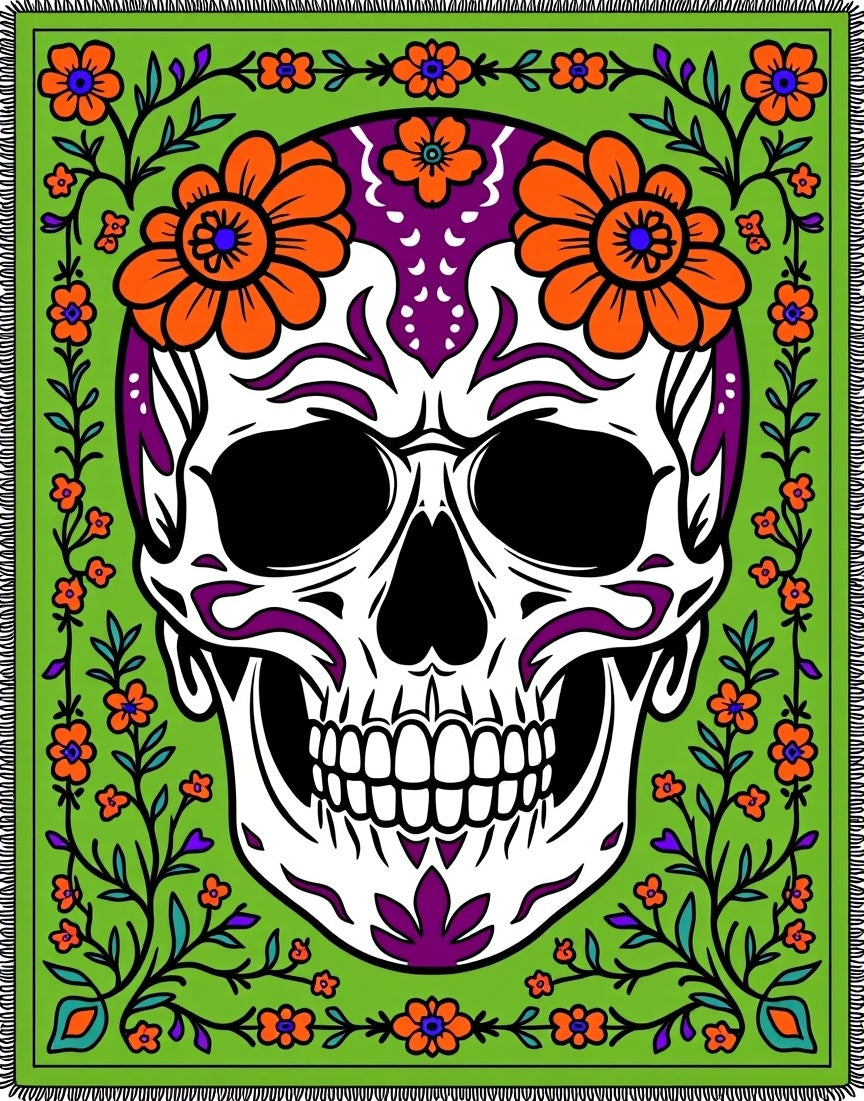 Vibrant Green Skull Floral Embrace Rug