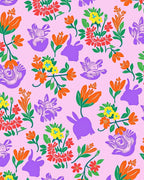 Vibrant Pink Floral Rabbit Meadow Rug