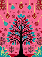 Pink Teal Red Ornament Tree Rug