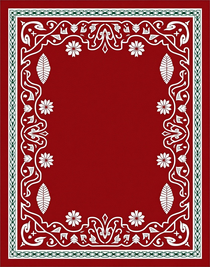 Red White Green Floral Garland Border Rug