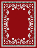 Red White Green Floral Garland Border Rug