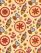 Earthy Yellow Crimson Folk Art Objects Rug