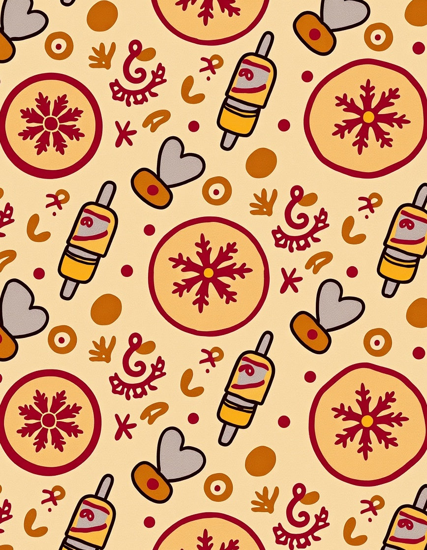 Earthy Yellow Crimson Folk Art Objects Rug