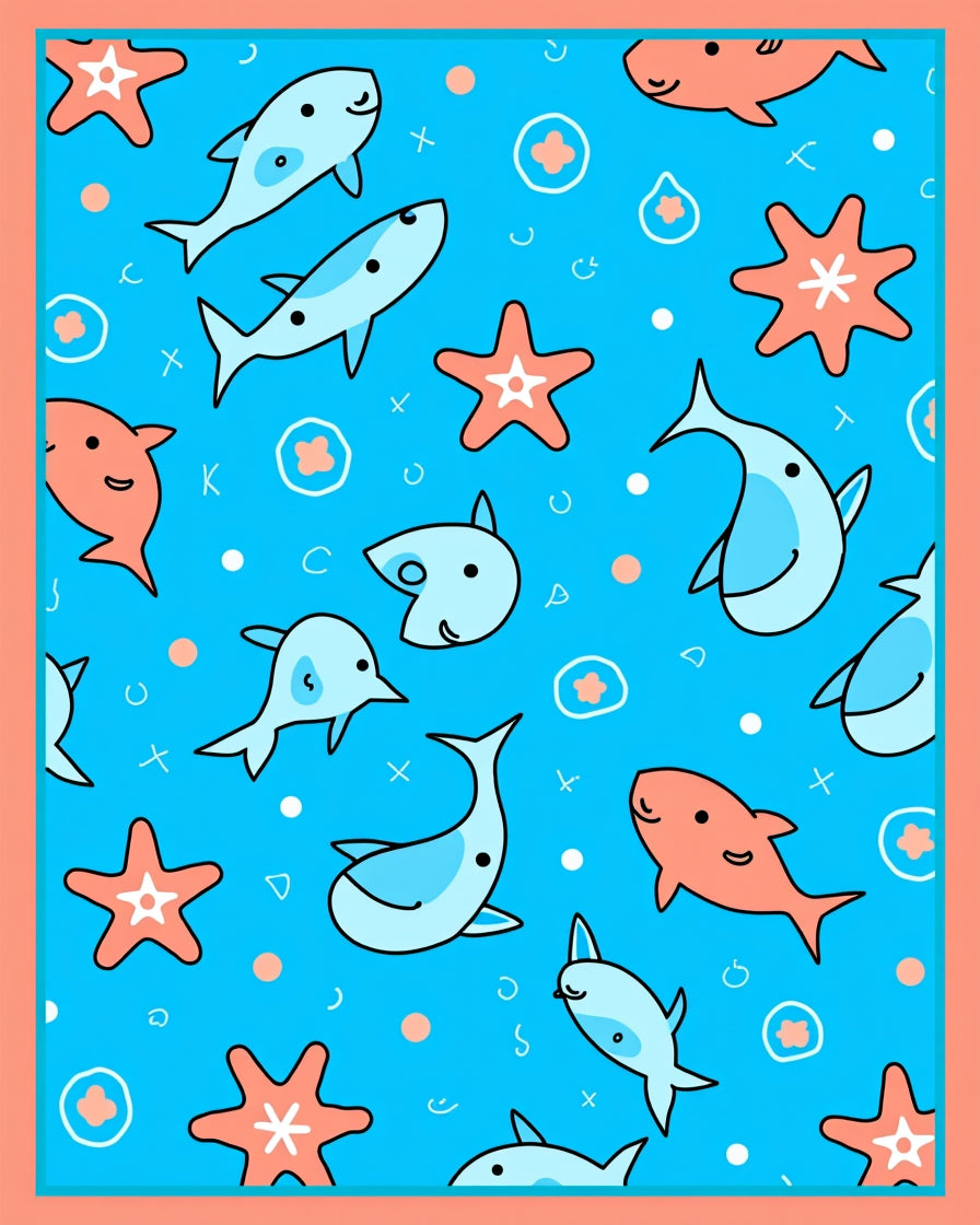 Cute Coral Dolphin Starfish Aquatic Scene Rug