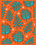 Teal Fern Snowflakes Orange Whimsy Rug