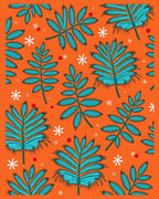 Teal Fern Snowflakes Orange Whimsy Rug