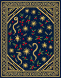 Navy Blue Golden Star Holly Sprig Rug