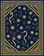 Navy Blue Golden Star Holly Sprig Rug
