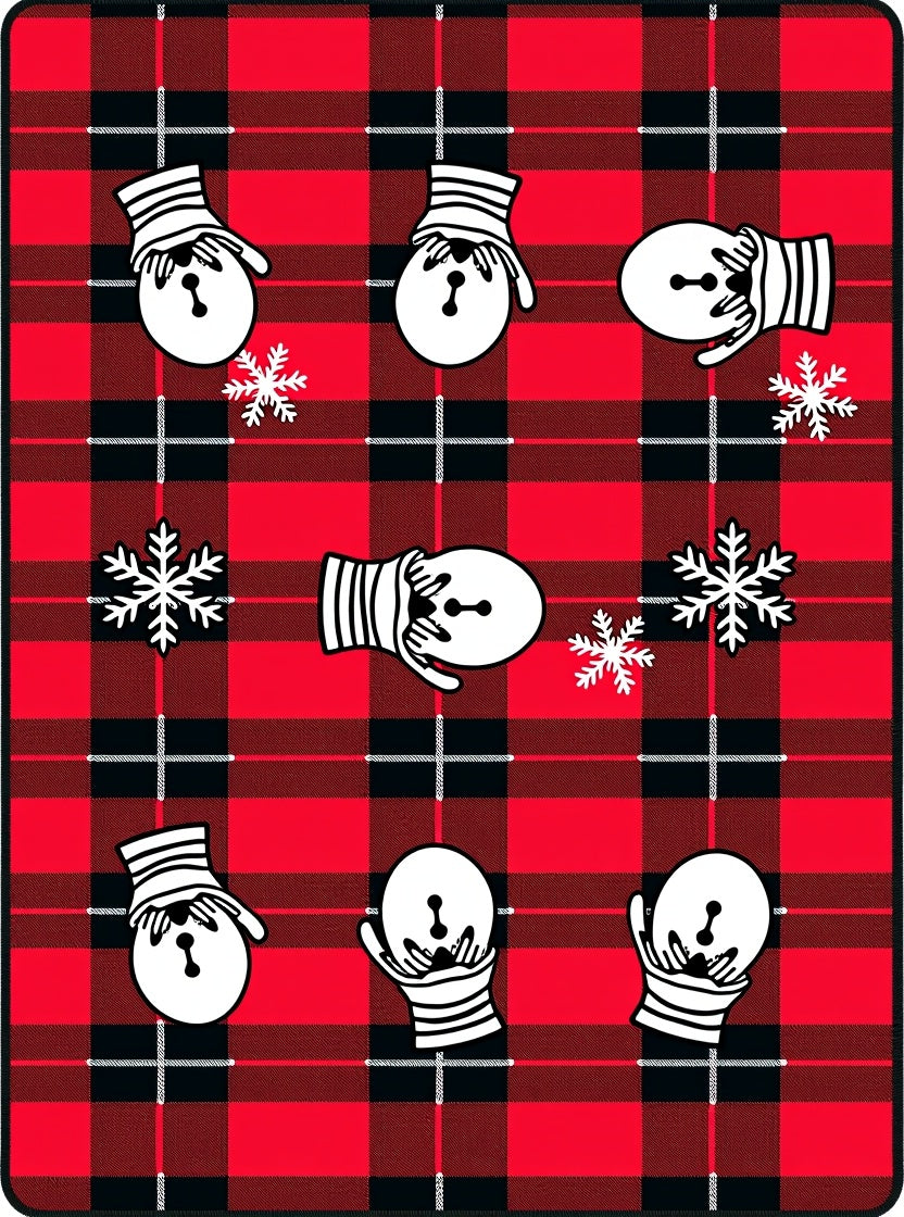 Red Buffalo Plaid Mittens Snowflakes Rug