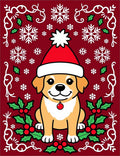 Festive Red Puppy Christmas Snowflakes Rug