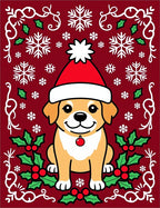 Festive Red Puppy Christmas Snowflakes Rug