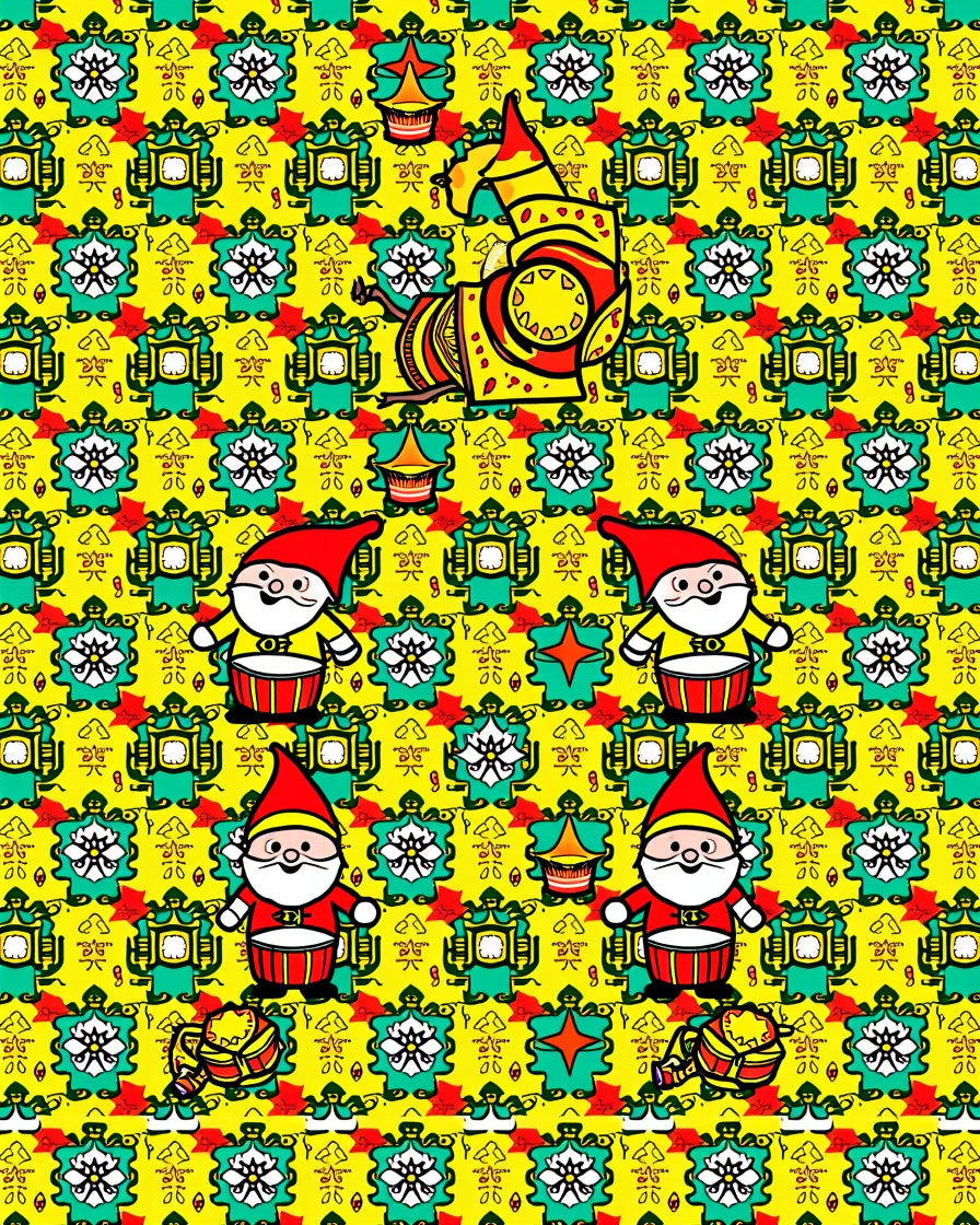 Whimsical Yellow Gnomes Floral Christmas Rug