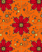 Vibrant Red Golden Floral Medallion Rug