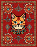 Whimsical Red Cat Medallion Rug