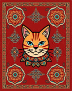 Whimsical Red Cat Medallion Rug