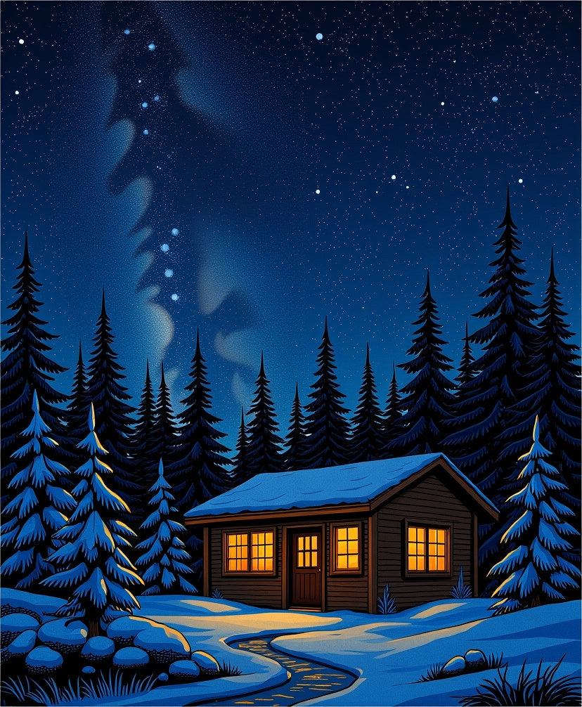 Cozy Cabin In Snowy Winter Night Rug