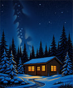 Cozy Cabin In Snowy Winter Night Rug
