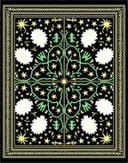 Cosmic Black Yellow Green Starry Trees Rug