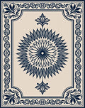 Navy Blue Radial Floral Medallion Rug
