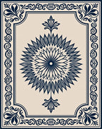 Navy Blue Radial Floral Medallion Rug