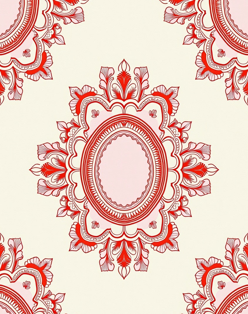 Crimson Floral Medallion Cream Rug